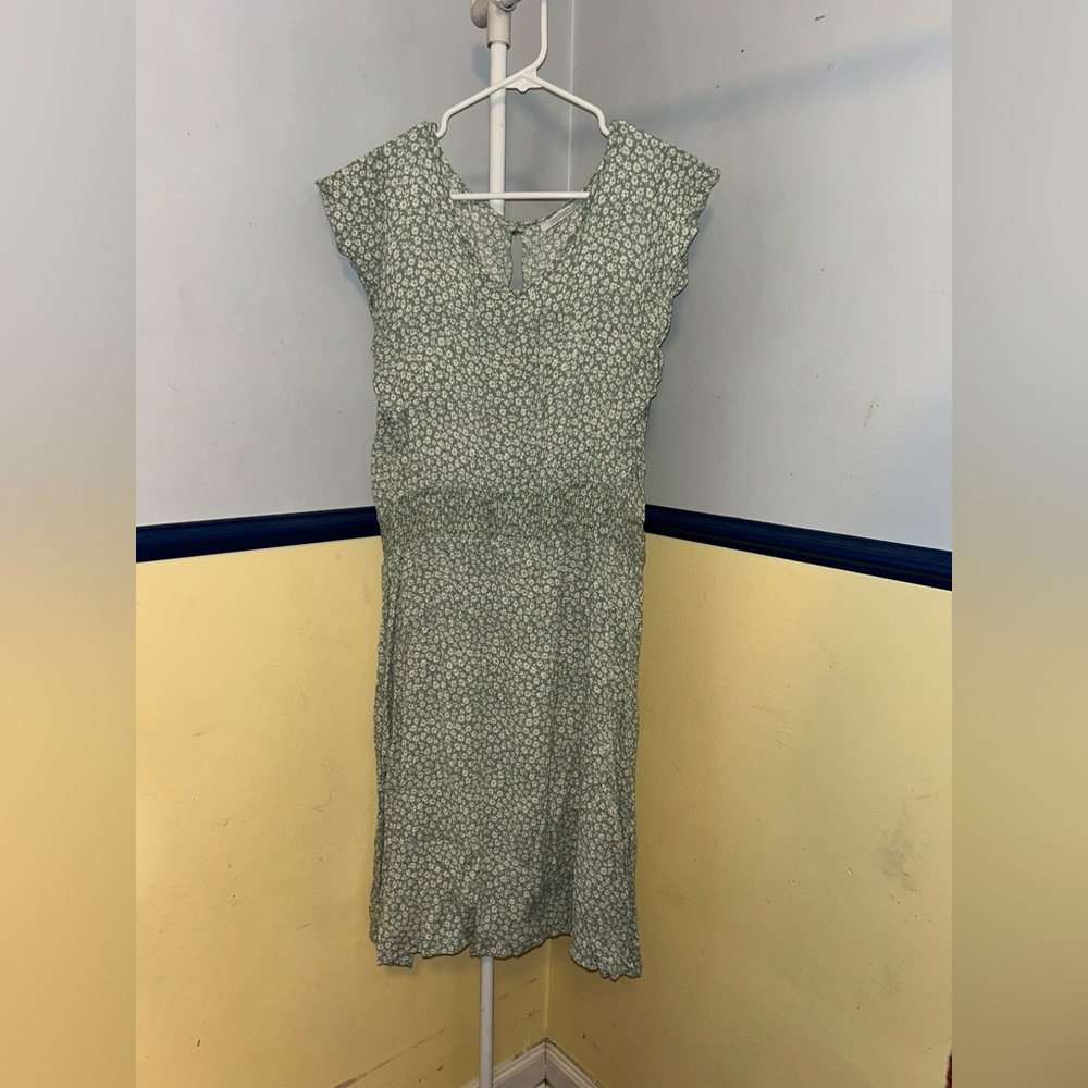 Veveret Plus 1XL Green White Floral Sleevless Long Sun Dress